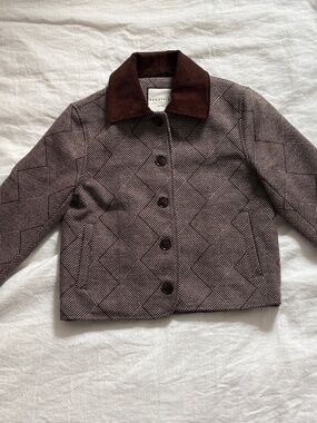 Bagatelle Brown Quilted Wool-Blend Jacket Modern Cropped English Design Barn
